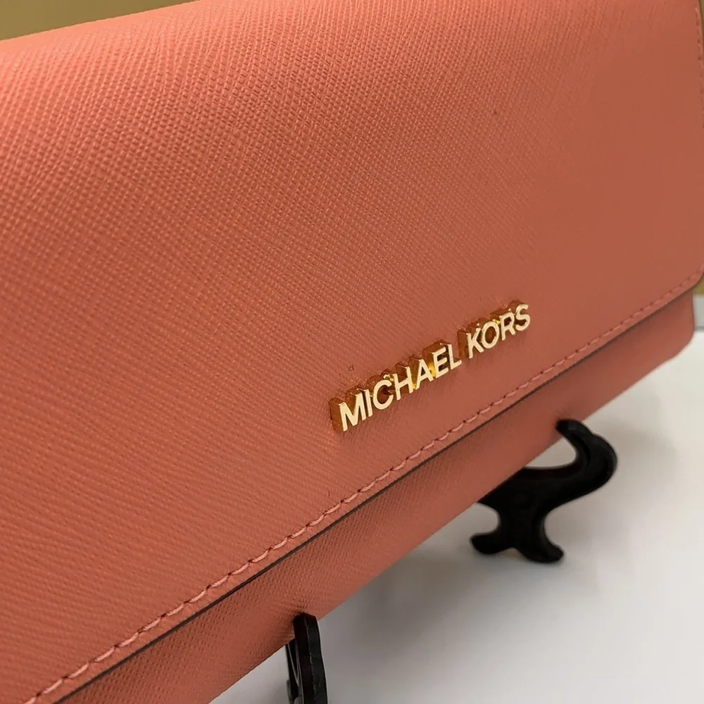 MICHAEL KORS JET SET TRAVEL LARGE TRIFOLD WALLET SHERBERT COLOR